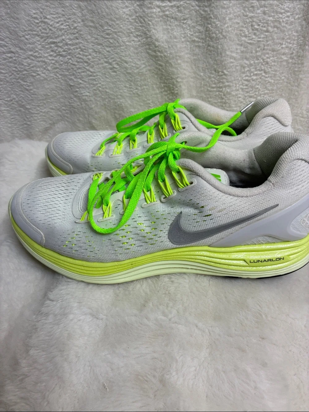 Nike White Sneakers with Neon Green Laces